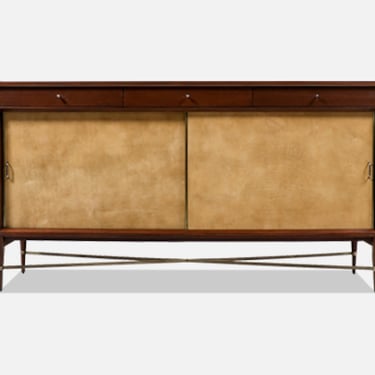 Paul McCobb &quot;Irwin Collection&quot; Credenza with Leather Doors & Brass Accents for Calvin Furniture
