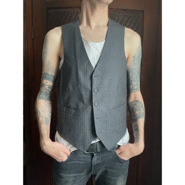 Vintage charcoal gray pinstripe vest | grey & burgundy wool striped waistcoat, men’s M 