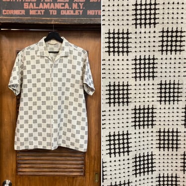 Vintage 1950’s Original Atomic Pattern Textured Cotton Elvis European Style Rockabilly Shirt, 50’s Vintage Clothing 