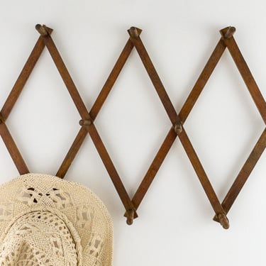 Wood Accordion Peg Rack, Folding Wood Peg Hooks, Expandable 10 Peg Wall Hanging Storage 