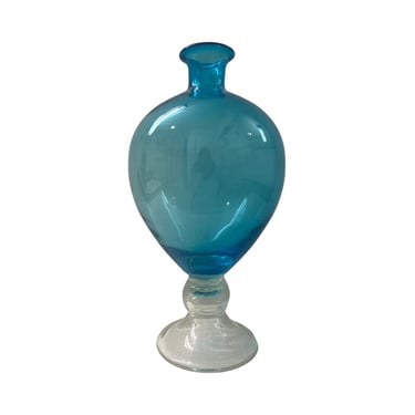 Vintage mid century modern vintage blue pinched glass decanter pitcher carafe retro bottle blown 