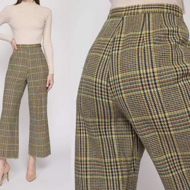 Small 70s Yellow & Blue Plaid High Waisted Pants 26