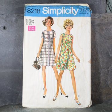 1969 Simplicity #8218 Dress Pattern | Complete, Uncut, Factory Folded Pattern in Original Envelope | Woman's Size 16 1/2 | Bixley Shop 