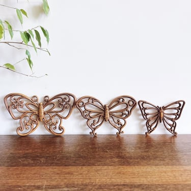 Vintage 1970s Homco Faux Bamboo Butterflies - Wall Decor 