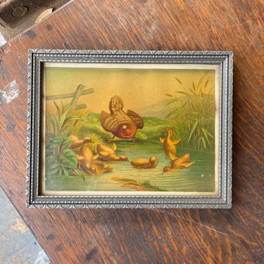 Baby ducklings Mother Lithograph Illustration 1920s Vintage Antique Picture Wall Art 