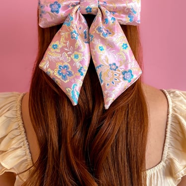 Pink Brocade Hair Bow