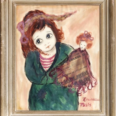 Rousseau, Girl with Doll, Mixed Media on Paper 