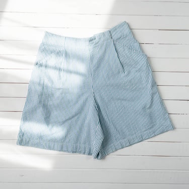 high waisted shorts | 80s 90s vintage Liz Claiborne cute cottagecore blue white striped seersucker cotton shorts 