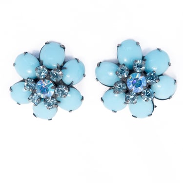 Turquoise Glass Flower Earrings by Kramer