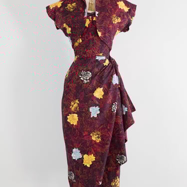 Fabulous 1950's 3 Piece Hawaiian Set Sarong Dress With Bolero & Beach Coverup By Kona Kai / ML