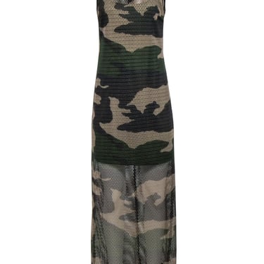 W by Worth - Beige & Olive Camouflage Mesh Maxi Dress Sz 4