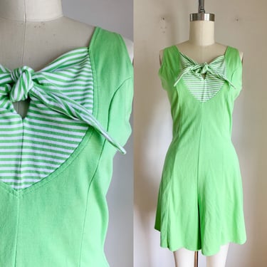 Vintage 1980s Lime Green Romper / M 