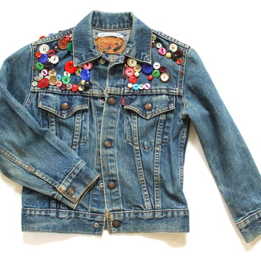 1972 - 1984 Vintage Kids Levi's Trucker Jean Jacket - Button Embellished - Childs Size 10 