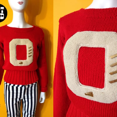 Iconic Vintage 50s 60s Orange Wool Letter Sweater 