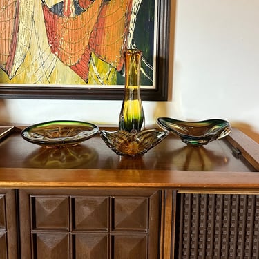 Collection of Mid Century Murano Sommerso Amber & Green Art Glass 