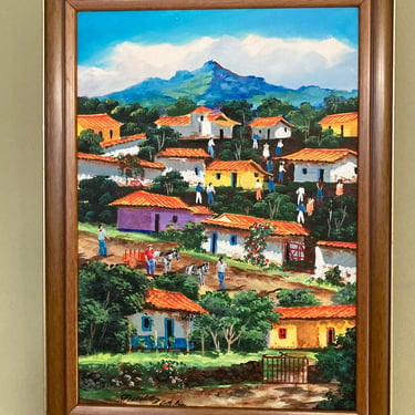 Original Folk Art Puerto Rico Artist Mid Century Painting 