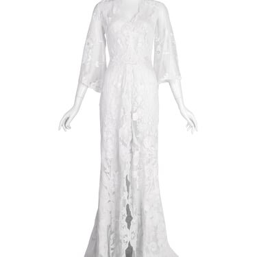 Vintage 1930s Reworked Phenomenal White Mesh Net Lace Embellished Trained Gown