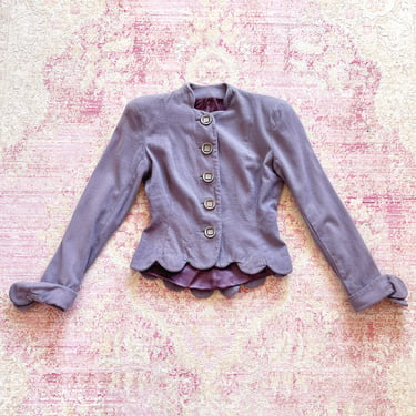 AS-IS *** Vintage 1940s 40s Light Lavender Purple Wool Crepe Blazer Scalloped Tailored Suit Jacket (small) 