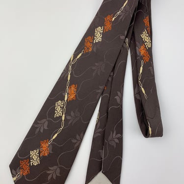Beautiful 1940's Tie - Quality Jacquard Silk - Mauve with Cream & Burnt Orange Accents - Dead Stock 