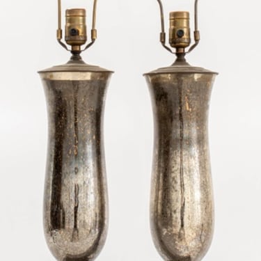 Mercury Mirror Baluster Vase Lamps, 2, 1940s
