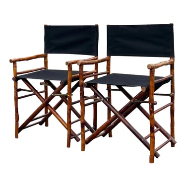 Vintage Tortoiseshell Bamboo Directors Chairs - a Pair 