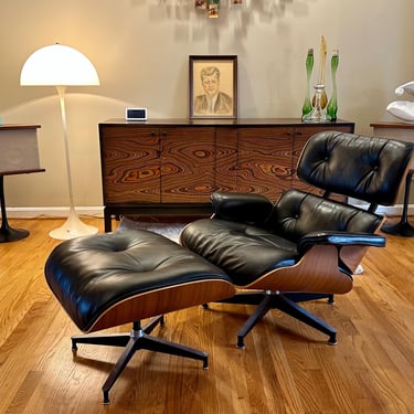 Herman Miller Eames Lounge Chair and Ottoman Walnut Black Leather - Free Shipping 