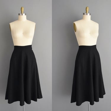 1950s vintage skirt | Classic Black Wool High Waist Fall Winter Skirt | Large | 50s skirt 