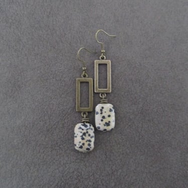 Dalmatian jasper stone earrings, tribal ethnic earrings, boho earrings, bohemian earrings, antique bronze 