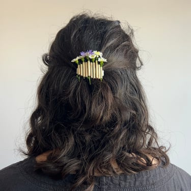 Tubular Barrette Flower Holder Handmade in Brass and Sterling Silver Abstract Hairlip Bridal Hair 