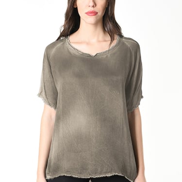 Over Dyed Raw Edge Top in GREEN or GREY STORM