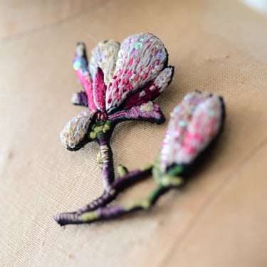 Magnolia Flower Embroidered Pin