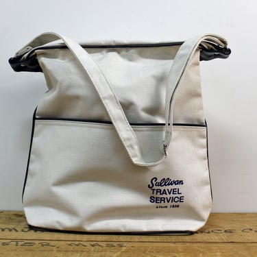 Vintage 1970s white travel bag - Sullivan Travel Service - white fabric tote 