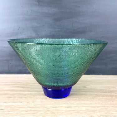 Hadeland Glassverk Norway cobalt blue and green textured bowl - MCM vintage 