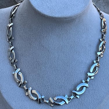 Reveriano Castillo ~ Vintage Taxco Sterling Silver Crossover Link Choker Necklace - 16 Inches 