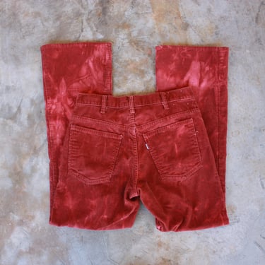 Overdyed 70s Levis Bell Bottom Cords Red Rust Orange 30 x 30 
