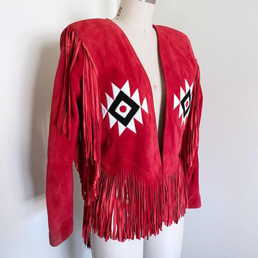 Vintage Red Suede Fringe Jacket by Daniel Zahr, Made in the USA 