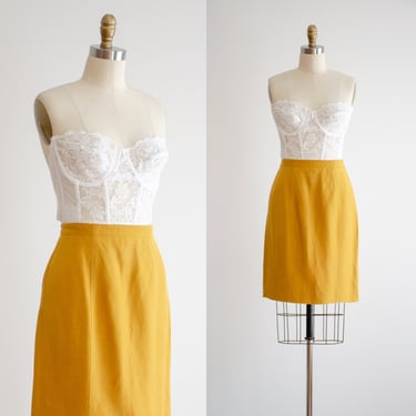 yellow linen skirt 90s vintage Liz Claiborne mustard yellow short mini skirt 