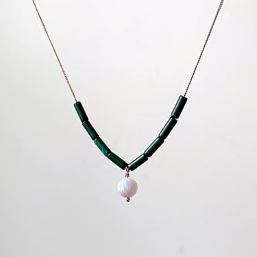 Malachite and Opal Beaded 14k Goldfilled Chain Necklace 