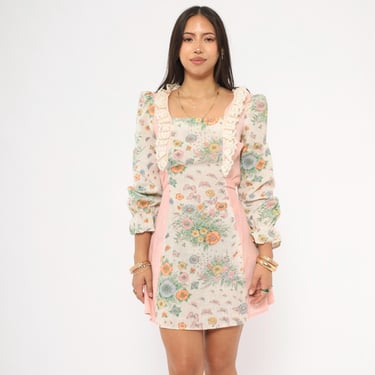 knee length dresses for ladies Flower Power Vintage 70s Floral Print Mini Dress main image 0