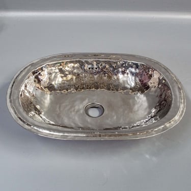 Contemporary Oval Hammered Stainless Steel Sink