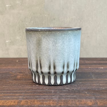 Black Porcelain Ceramic "Arrow" Cup  -  Matte Grey/Blue 