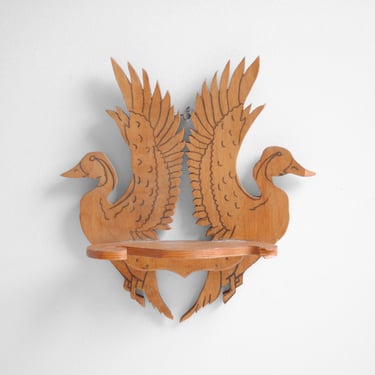 Vintage Small Handmade Wood Bird Shelf 