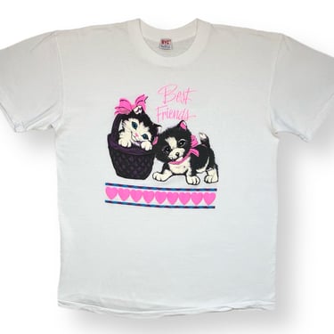 Vintage 80s/90s Cute Kittens in a Basket Single Stitch Graphic Pet T-Shirt Size Large 