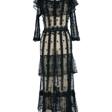 Black Crochet Tiered Ruffle Dress
