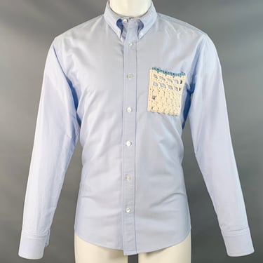 VISVIM Size M Blue Cream Contrast Trim Cotton One Pocket Long Sleeve Shirt