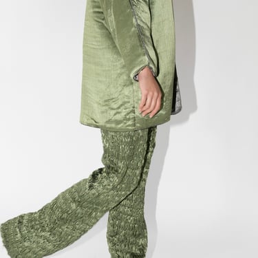 Gathered Silk Mashroo Zip Pant in Olive