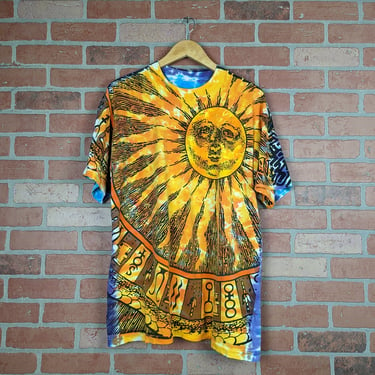 Vintage 90s Double Sided Liquid Blue Sun and Moon Chris Pinkerton ORIGINAL Graphic Tee - Extra Large 