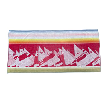 Vintage 1960 Sailboat Beach Towel, Mid-Century Cotton Terrycloth Towel by Cobra, 27