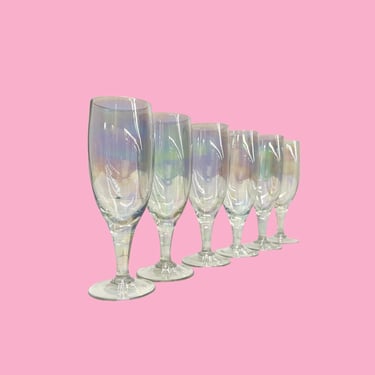 Vintage Champagne Glass Set Retro 1970s Iridescent Sheen + Delicate Glass + Set of 6 Matching + Flute + Barware + MCM + Kitchen Decor 