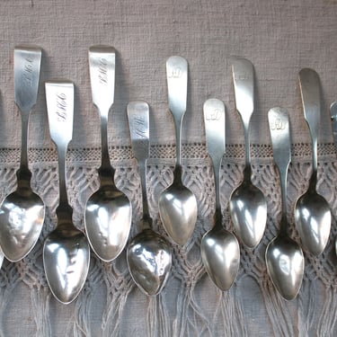 11 Antique American Coin Silver Spoons with Monogram 